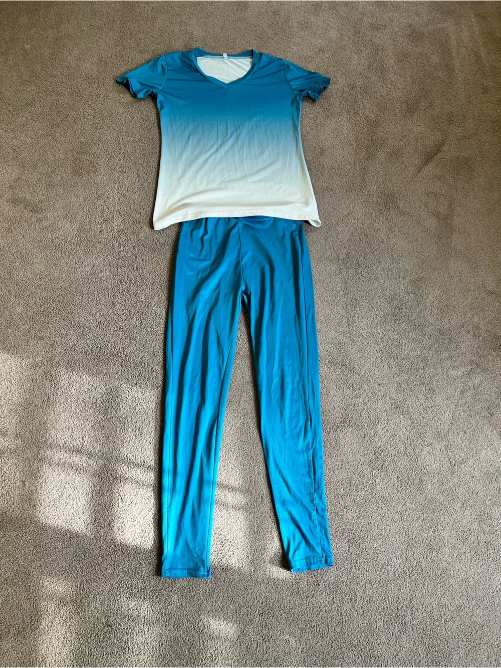 Turquoise Ombre Short Sleeve Leggings Set